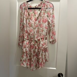 LoveShackFancy Floral Mini Dress - Pink and White